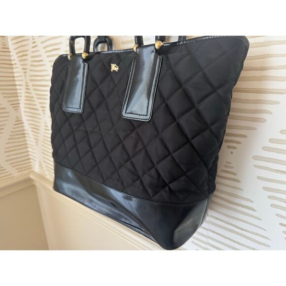 Burberry Prosum Quilted Nylon Black Leather Gold Hardware Tote - Picture 1 of 12